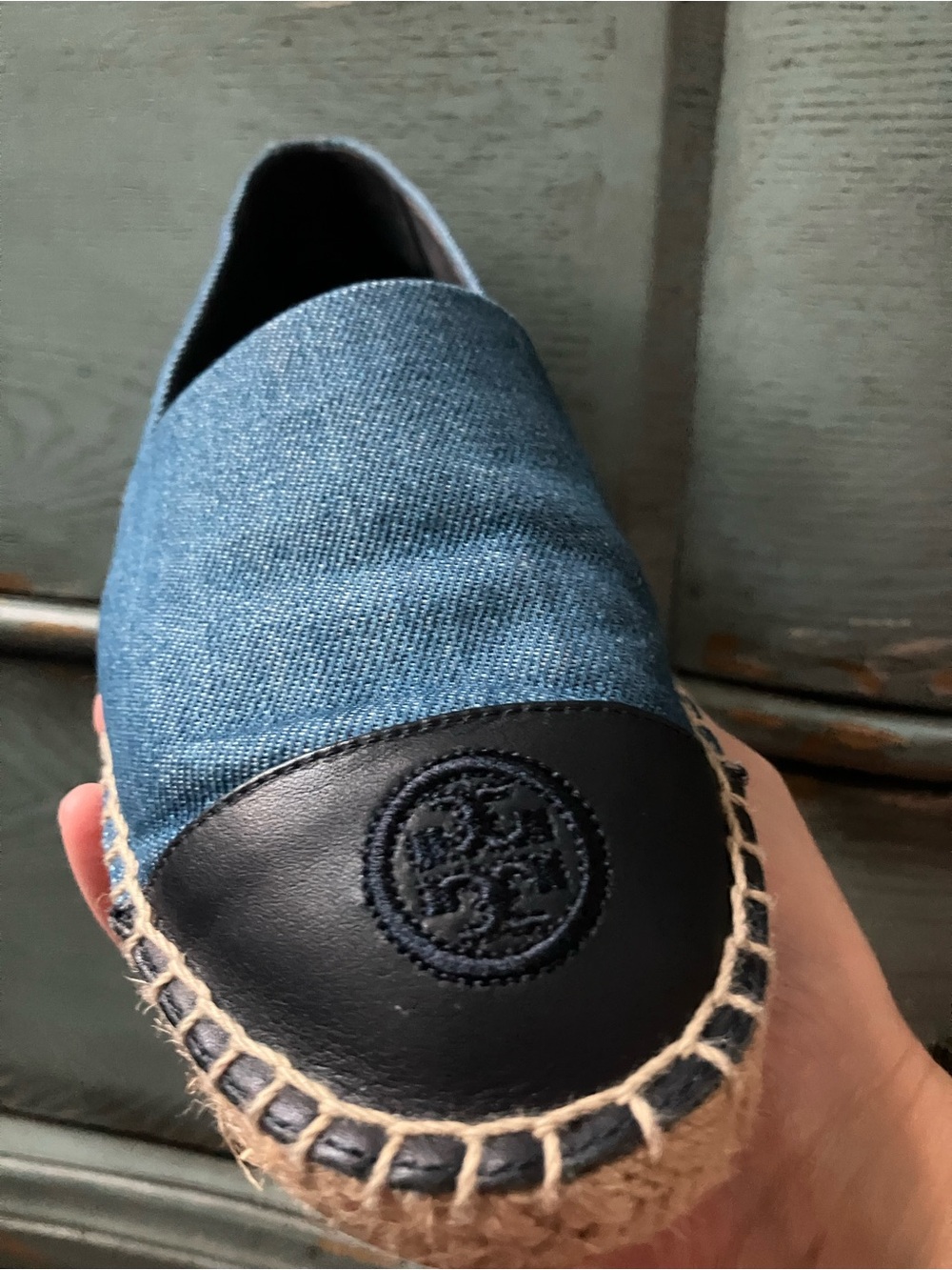 Tory Burch Blue 2 tone Canvas Espadrilles size 7.5 very good!